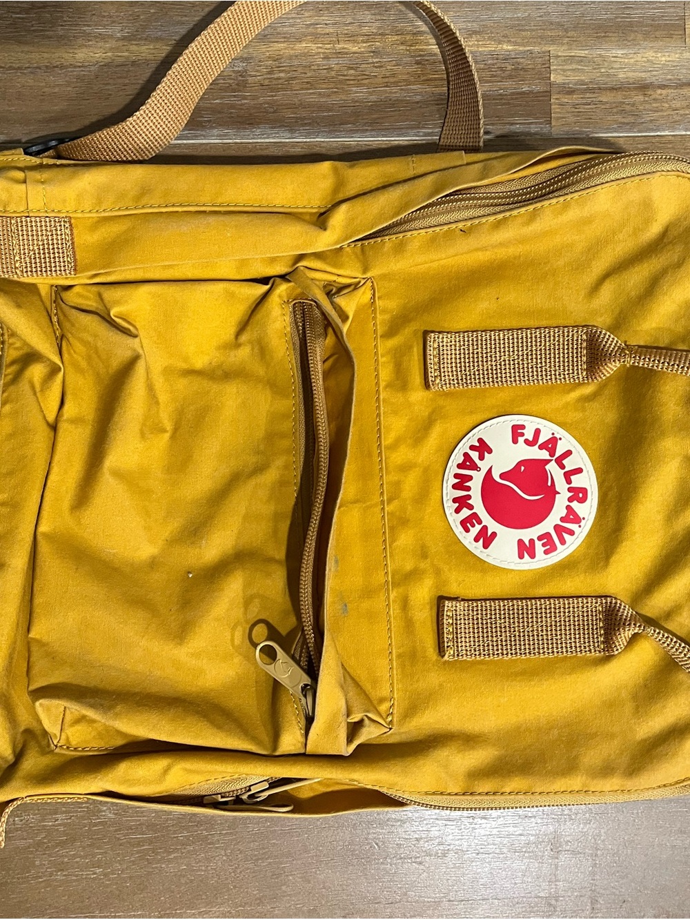 Fjallraven Kånken Backpack - Mustard Yellow with Red Logo